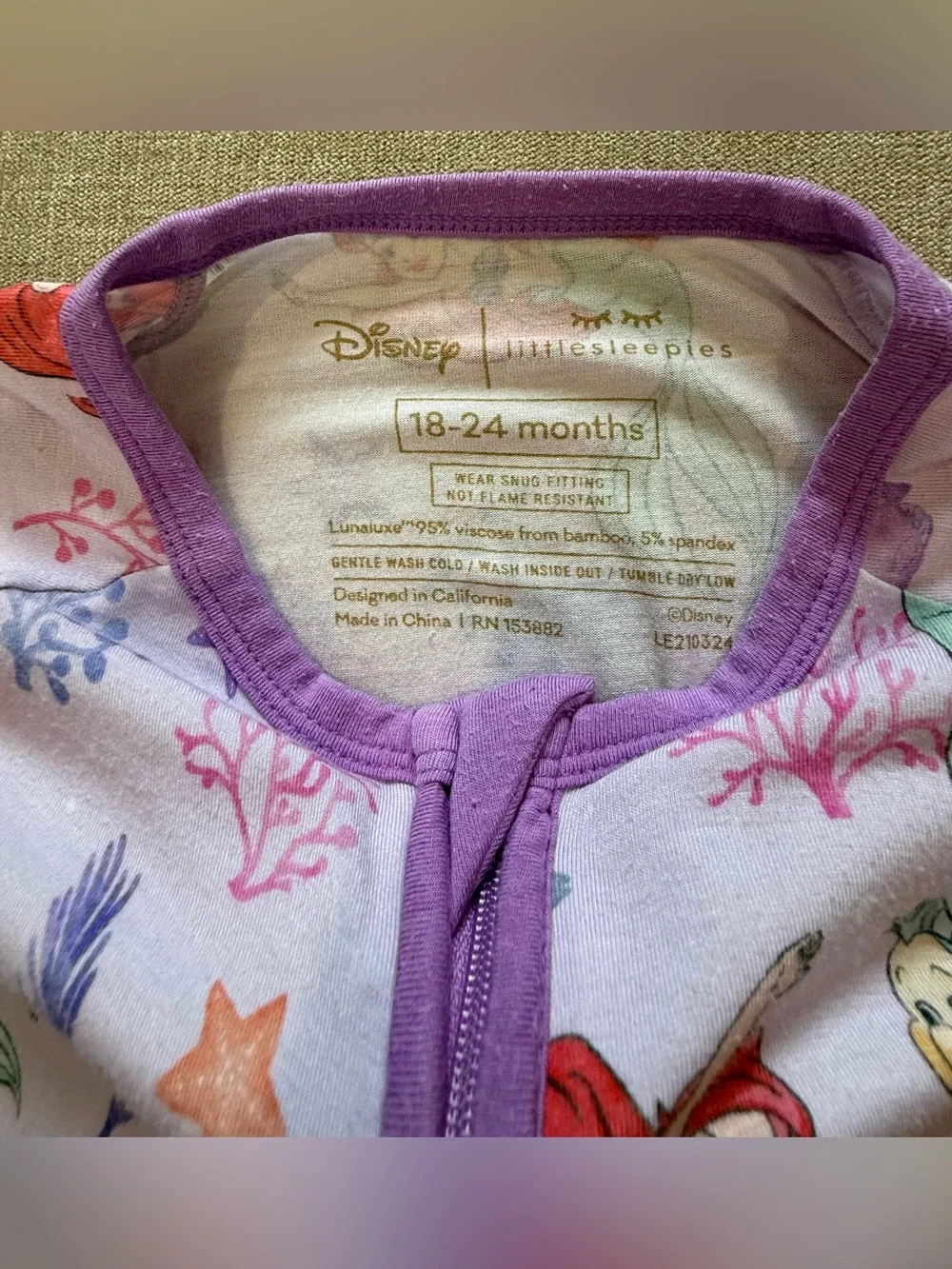 Little Sleepies Disney Little Mermaid - Part of Her World Zippy 18-24 Months